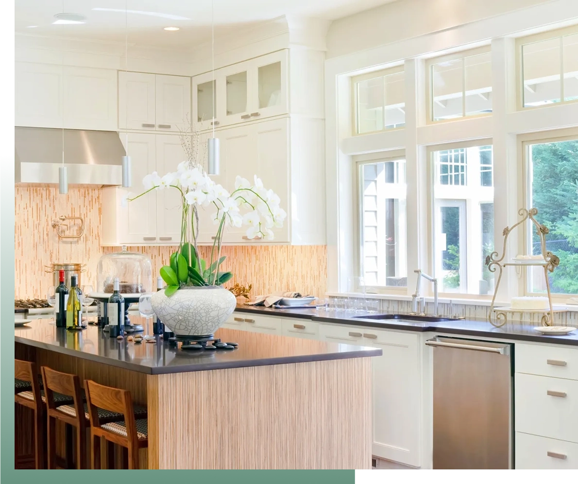 Bright kitchen with large windows