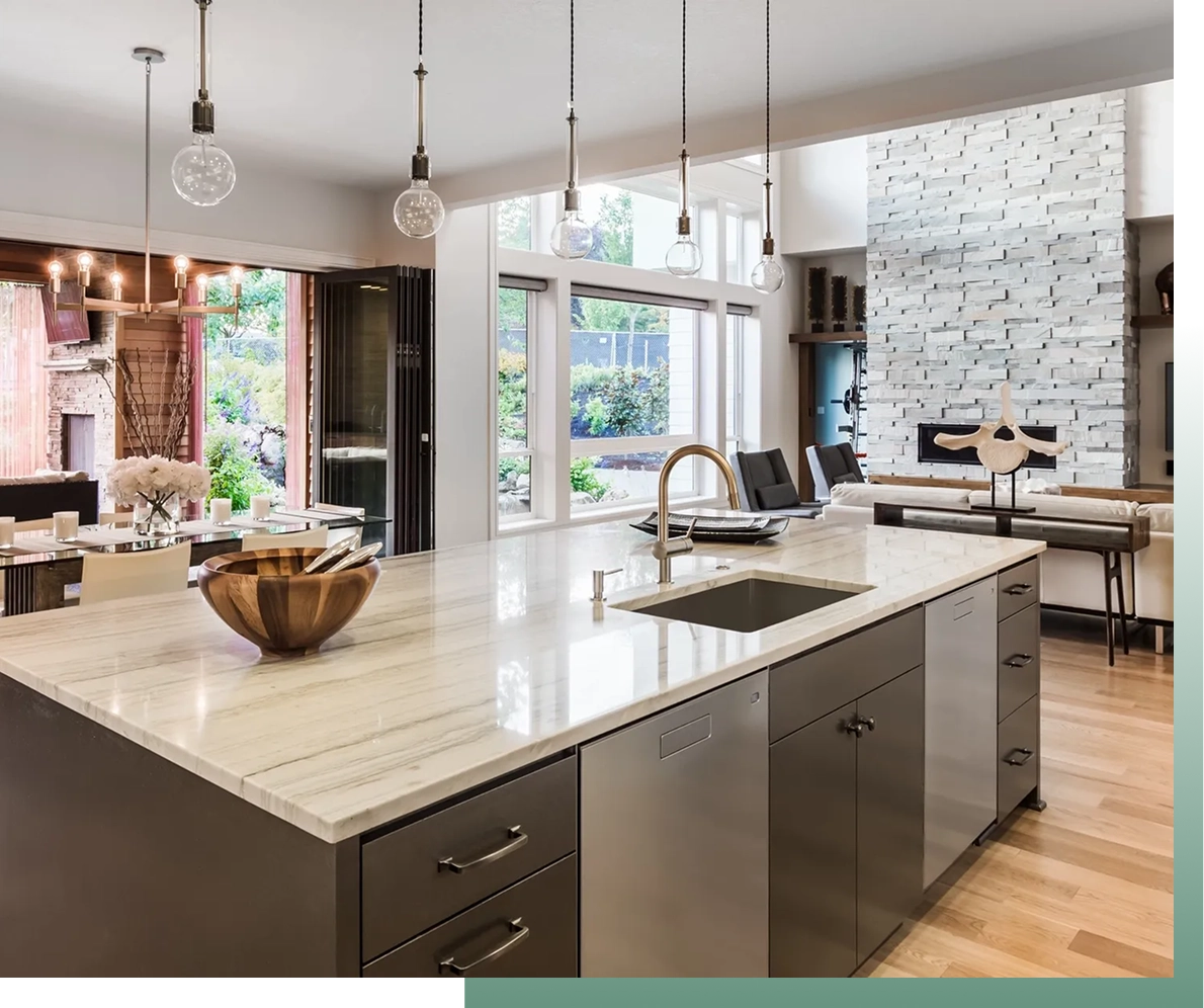 Spacious kitchen with large windows
