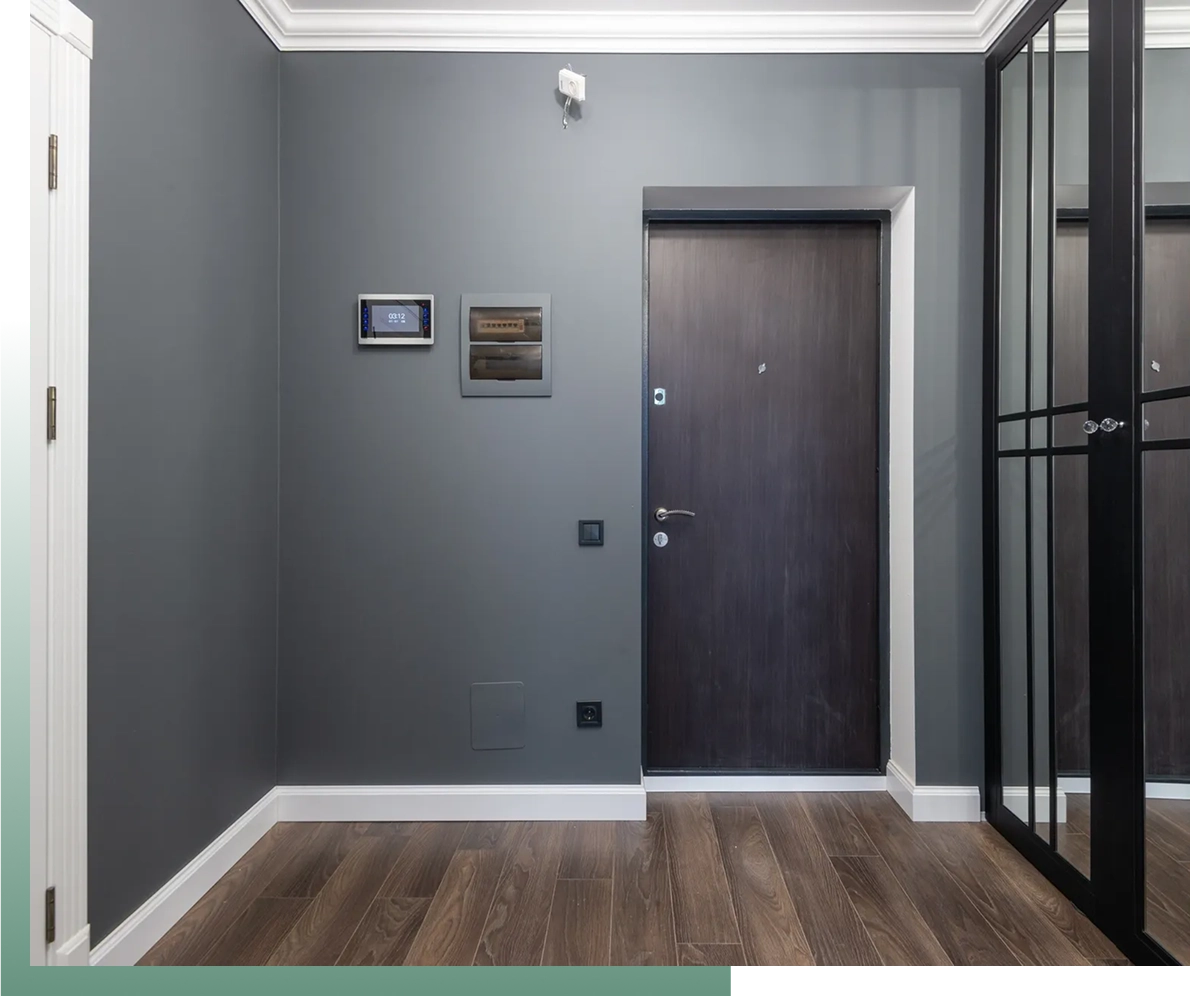 Modern hallway with wooden flooring