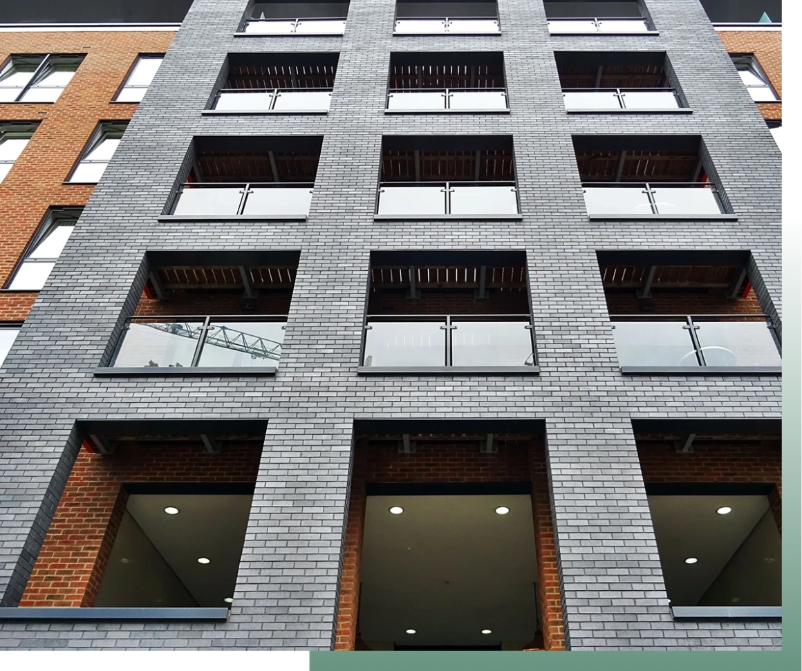 Modern brick building facade with windows